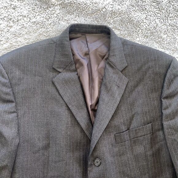 Burberry London Vintage Pinstripe Blazer Charcoal Gray Worsted Wool 43R READ - Picture 2 of 8